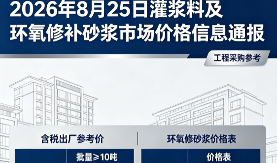 良庆2026年8月25日灌浆料及环氧修补砂浆市场价格信息通报